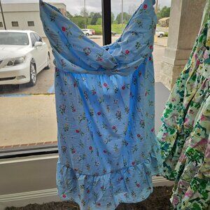 Blue floral strapless sun dress by Timing los Angeles